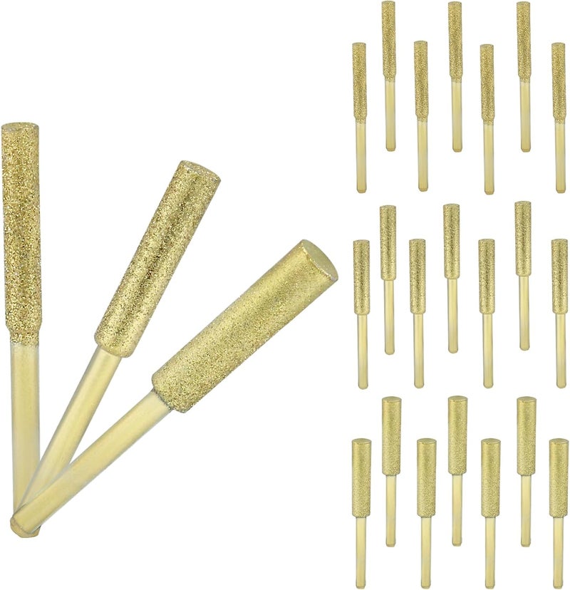 Rierdge 24 Pack Diamond Chainsaw Sharpener 1/8" Shank, High Hardness Grinding Bits Polishing Stones, Durable Files for Electric Chainsaws/Garden Tools, 5/32'', 3/16'', 7/32''(Gold) - Image 1